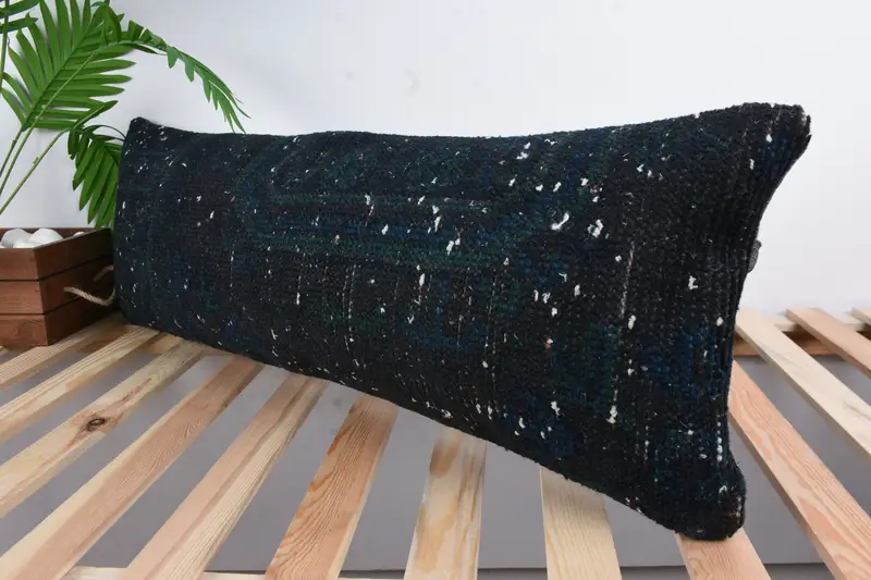 Throw Kilim Pillow, Ethnical Kilim Rug Pillow, Handwoven Pillow Cover Pillow Sham, 12x36 Blue Pillow Sham, Boho Pillow, Cushion Case - 5