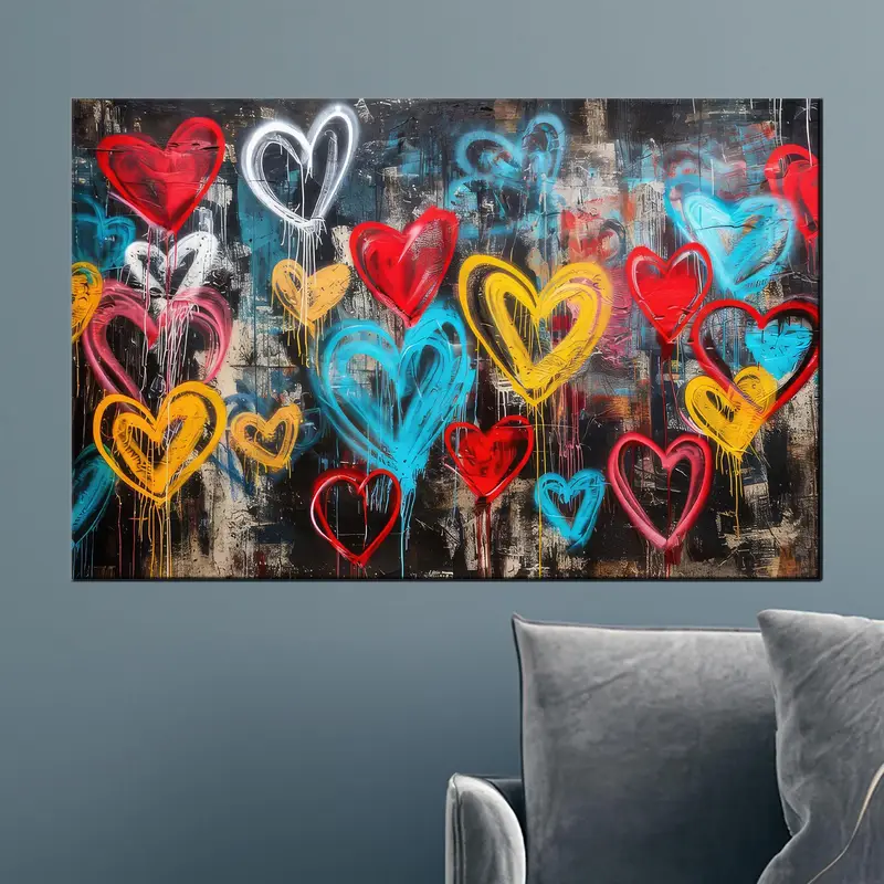 Vibrant Graffiti Hearts Canvas: Colorful Printed Wall Art