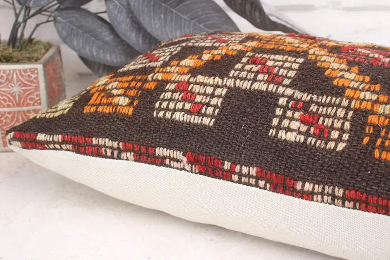 Pillow for Couch, Cushion Cover, Vintage Kilim Throw Pillow, 12x20 Orange Cushion, Vintage Kilim Pillow, Designer Throw Cushion Case - 7