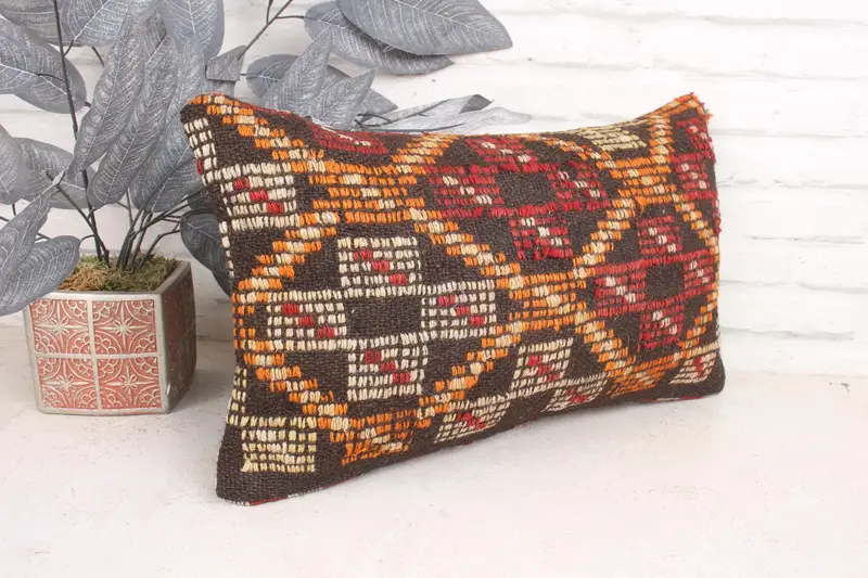 Pillow for Couch, Cushion Cover, Vintage Kilim Throw Pillow, 12x20 Orange Cushion, Vintage Kilim Pillow, Designer Throw Cushion Case - 3