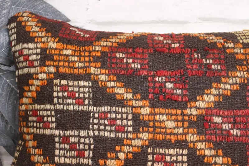 Pillow for Couch, Cushion Cover, Vintage Kilim Throw Pillow, 12x20 Orange Cushion, Vintage Kilim Pillow, Designer Throw Cushion Case - 2