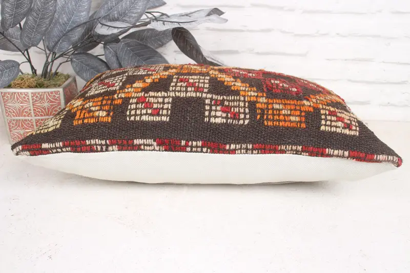 Pillow for Couch, Cushion Cover, Vintage Kilim Throw Pillow, 12x20 Orange Cushion, Vintage Kilim Pillow, Designer Throw Cushion Case - 5
