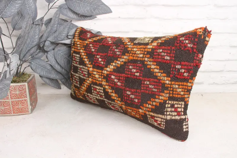 Pillow for Couch, Cushion Cover, Vintage Kilim Throw Pillow, 12x20 Orange Cushion, Vintage Kilim Pillow, Designer Throw Cushion Case - 4