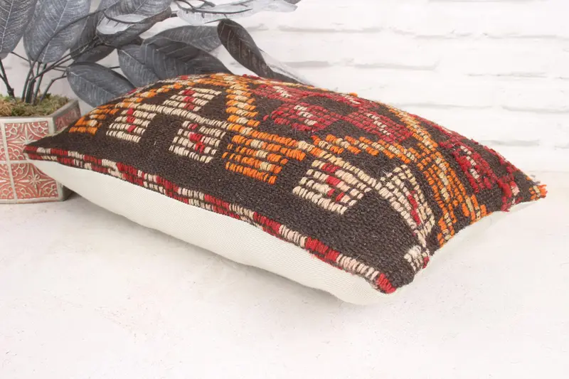 Pillow for Couch, Cushion Cover, Vintage Kilim Throw Pillow, 12x20 Orange Cushion, Vintage Kilim Pillow, Designer Throw Cushion Case - 6