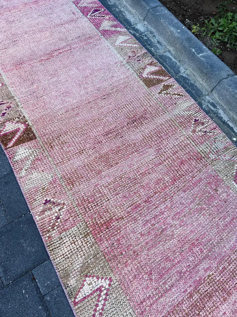 Turkish Vintage Oversize Rug 7.1x10.6 ft, Pink Brown Camouflage Rug - 1