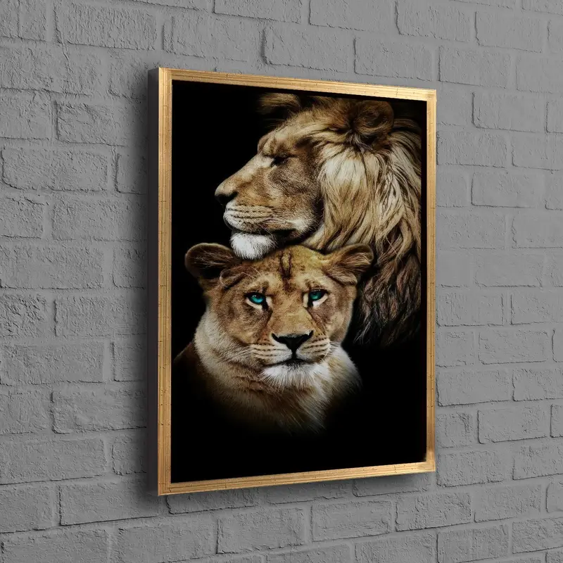 Cuadro elegante de pareja de leones: regalo de amor para San Valentín