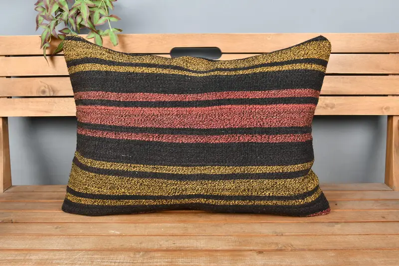 Meditation Cushion, Kilim Pillow Cover, Authentic Pillow Cover, Boho Pillow Sham Cover, Pillow for Sofa, Cushion, 20x28 Yellow Cushion - 6