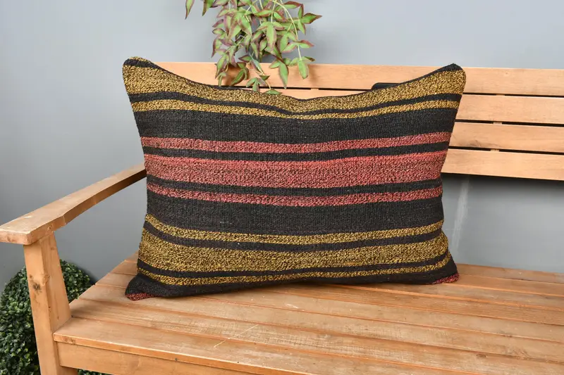 Meditation Cushion, Kilim Pillow Cover, Authentic Pillow Cover, Boho Pillow Sham Cover, Pillow for Sofa, Cushion, 20x28 Yellow Cushion - 1