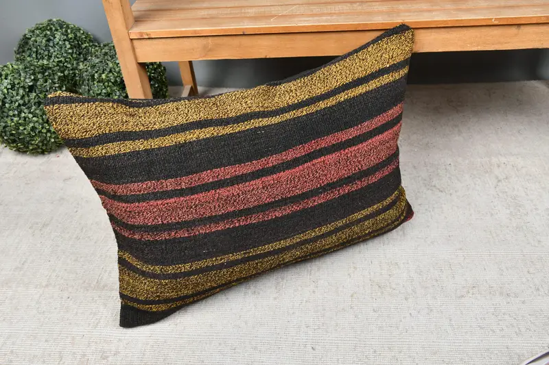 Meditation Cushion, Kilim Pillow Cover, Authentic Pillow Cover, Boho Pillow Sham Cover, Pillow for Sofa, Cushion, 20x28 Yellow Cushion - 7