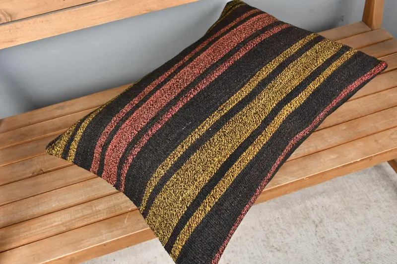 Meditation Cushion, Kilim Pillow Cover, Authentic Pillow Cover, Boho Pillow Sham Cover, Pillow for Sofa, Cushion, 20x28 Yellow Cushion - 2