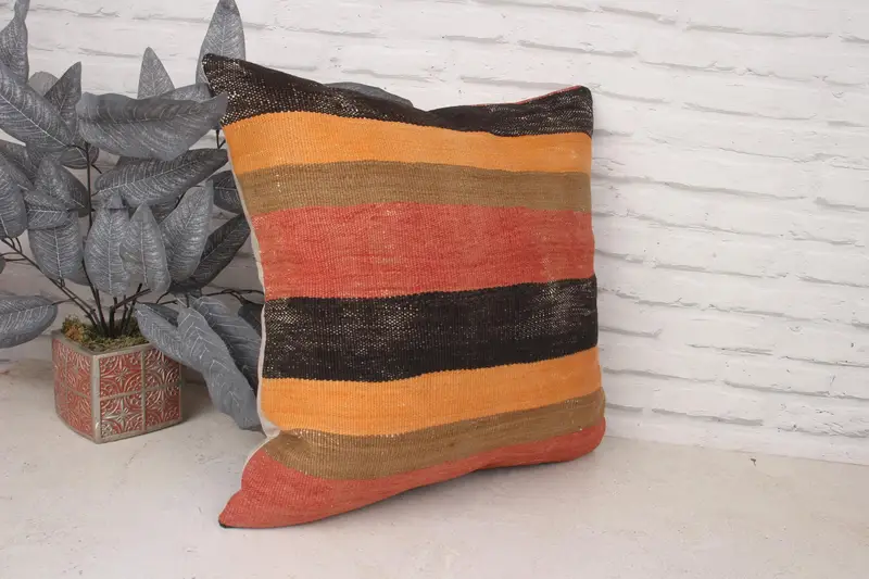 Turkish Kilim Pillow, 20x20 Red Cushion Cover, Cushion, Boho Chic Cushion Cover, Boho Pillow, Kilim Pillow Cover, Designer Throw Pillow - 3