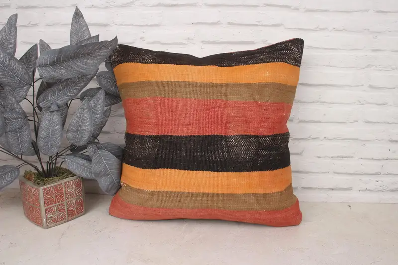 Turkish Kilim Pillow, 20x20 Red Cushion Cover, Cushion, Boho Chic Cushion Cover, Boho Pillow, Kilim Pillow Cover, Designer Throw Pillow - 1