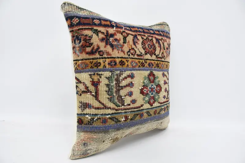 Pillow, Antique Pillows, 18x18 Beige Cushion Cover, Turkish Pillow, Armchair Pillow Cover, Cotton Pillow Sham, Gift Pillow, Ethnic Pillow - 3