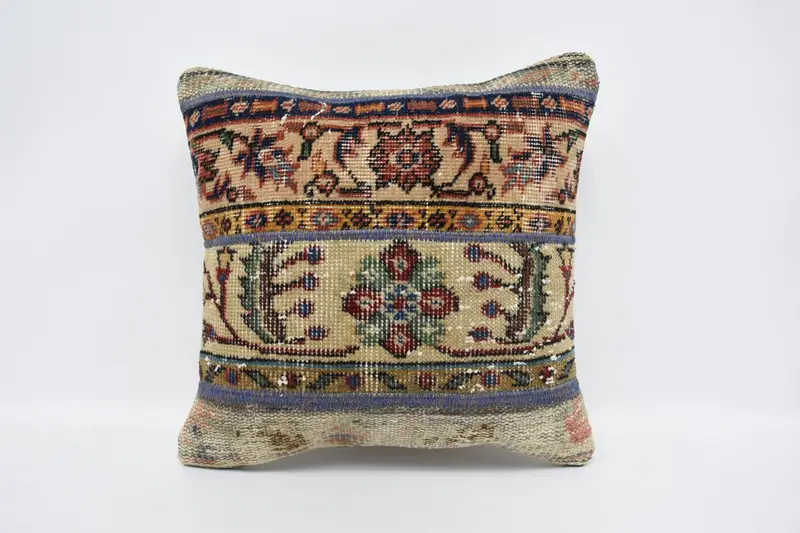 Pillow, Antique Pillows, 18x18 Beige Cushion Cover, Turkish Pillow, Armchair Pillow Cover, Cotton Pillow Sham, Gift Pillow, Ethnic Pillow - 1