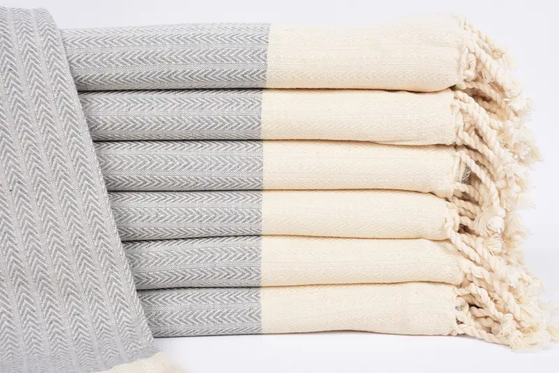 Personalized Turkish Beach Towel Gray Palm Design Peshtemal, 36x67 Inches