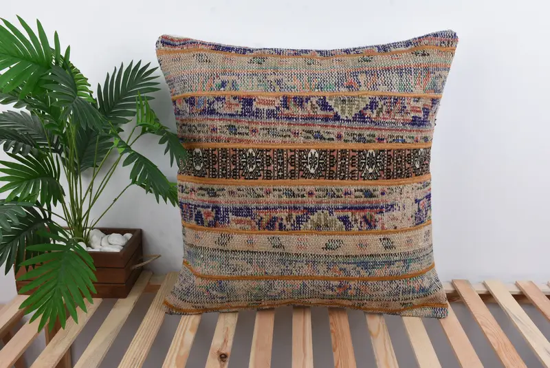 Home Decor Pillow, 28x28 Blue Cushion, Ethnical Kilim Rug Pillow, Pillow Cover, Retro Cushion, Oriental Cushion Cover, Boho Pillow - 1