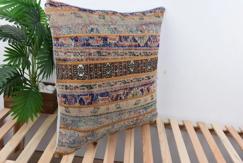 Home Decor Pillow, 28x28 Blue Cushion, Ethnical Kilim Rug Pillow, Pillow Cover, Retro Cushion, Oriental Cushion Cover, Boho Pillow - 4