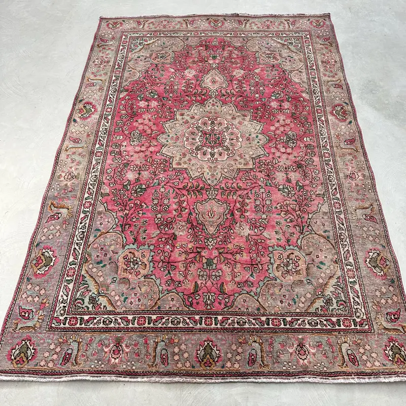 6,2x9,4 ft türkischer Oushak Teppich, Vintage Teppich, rot gestreifter Wollteppich - 1
