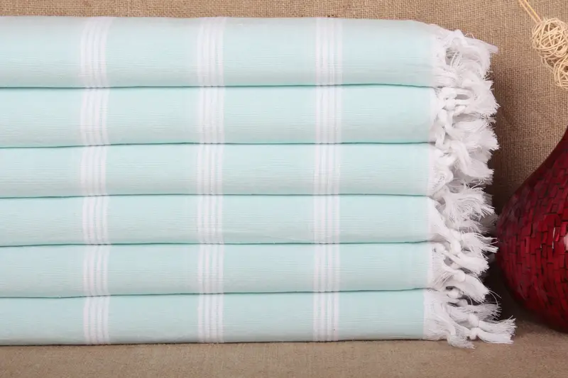 Toalla de playa de algodón orgánico a rayas beige, 30x73 pulgadas