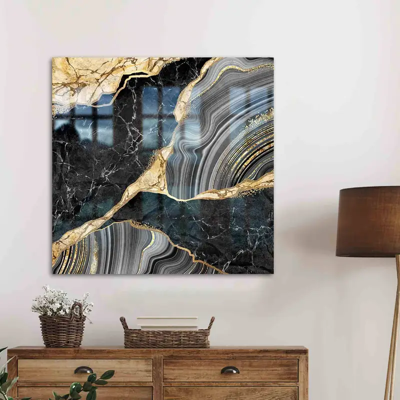 Elegant Printed Glass: Gold Marble, Black Marble, Luxury Design