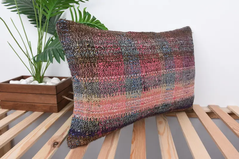 Boho Pillow, Turkish Kilim Pillow, 16x24 Pink Pillow Cover, Accent Pillow Case, Cushion Case, Antique Pillows, Sofa Pillow Cover - 4