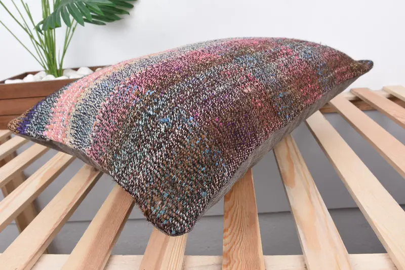 Boho Pillow, Turkish Kilim Pillow, 16x24 Pink Pillow Cover, Accent Pillow Case, Cushion Case, Antique Pillows, Sofa Pillow Cover - 6