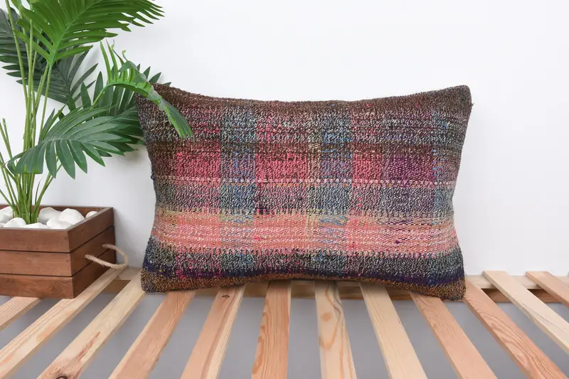 Boho Pillow, Turkish Kilim Pillow, 16x24 Pink Pillow Cover, Accent Pillow Case, Cushion Case, Antique Pillows, Sofa Pillow Cover - 1
