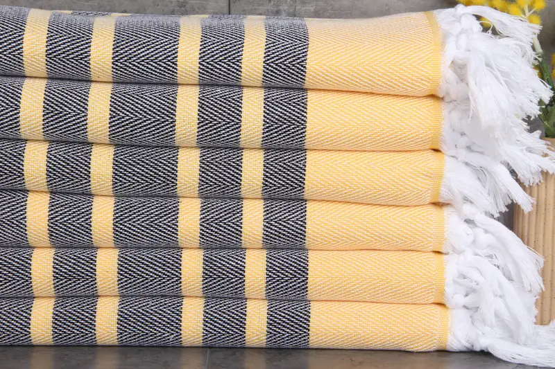 Personalized Gift Box Towel Turkish Cotton Yellow-Black Chevron, 36x67 Inches