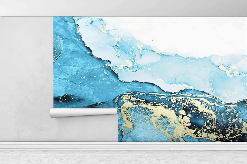 Peel and Stick, Blue Tones Marble Wallpaper, Gift For House, Paper Art, Marble Wall Paper, 3D Printing, Blue Wall Mural, Luxury Wallpaper, - 1