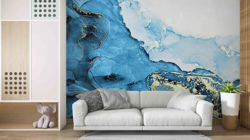 Peel and Stick, Blue Tones Marble Wallpaper, Gift For House, Paper Art, Marble Wall Paper, 3D Printing, Blue Wall Mural, Luxury Wallpaper, - 2