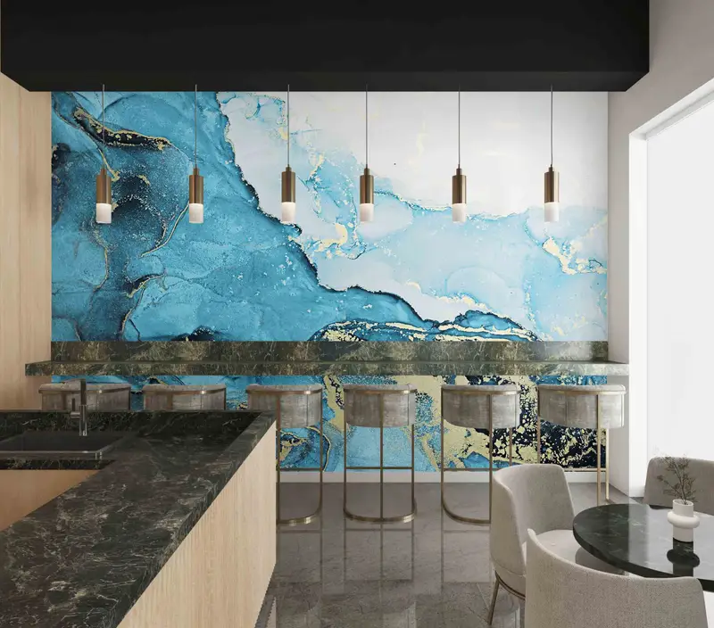 Peel and Stick, Blue Tones Marble Wallpaper, Gift For House, Paper Art, Marble Wall Paper, 3D Printing, Blue Wall Mural, Luxury Wallpaper, - 4