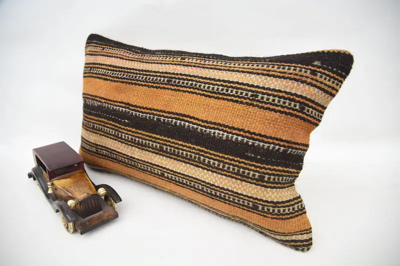 Gift Pillow, Cushion Case, Natural Cushion, Turkish Corner Pillow, Kilim Cushion Sham, 12x20 Brown Pillow Cover, Ethnical Kilim Rug Pillow - 3
