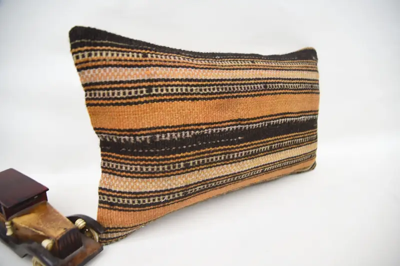 Gift Pillow, Cushion Case, Natural Cushion, Turkish Corner Pillow, Kilim Cushion Sham, 12x20 Brown Pillow Cover, Ethnical Kilim Rug Pillow - 2