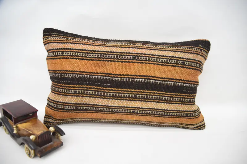 Gift Pillow, Cushion Case, Natural Cushion, Turkish Corner Pillow, Kilim Cushion Sham, 12x20 Brown Pillow Cover, Ethnical Kilim Rug Pillow - 4