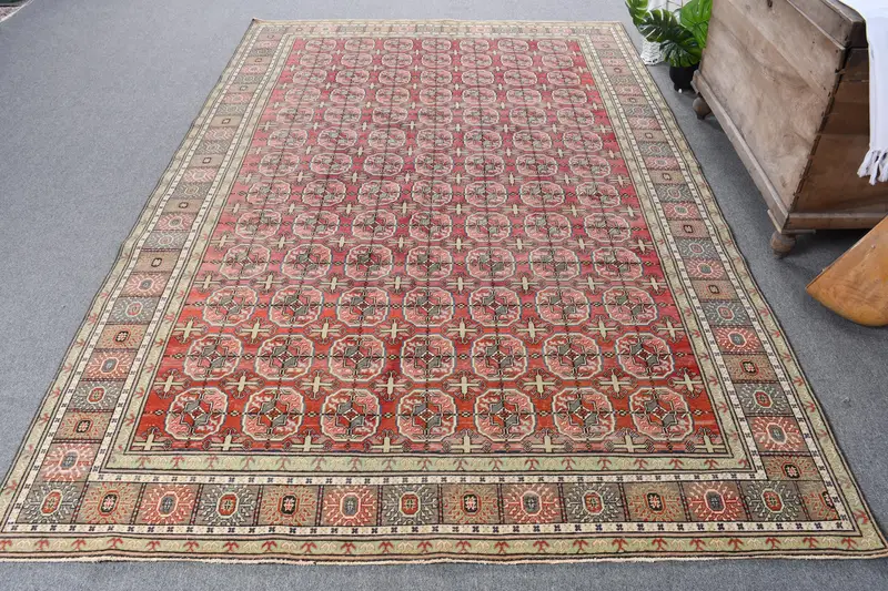 Handmade Red & Green Rug, 5,2x0,8 ft Floral & Geometric