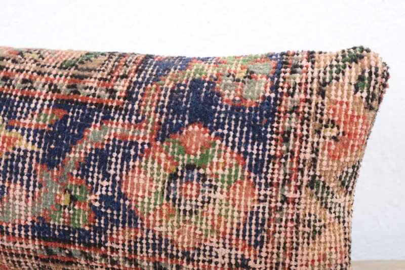 Cushion Cover, Turkish Kilim Pillow, Boho Pillow Sham Cover, Handmade Kilim Cushion, Decorative Bolster Pillow Case, 8x16 Blue Pillow Cover - 5