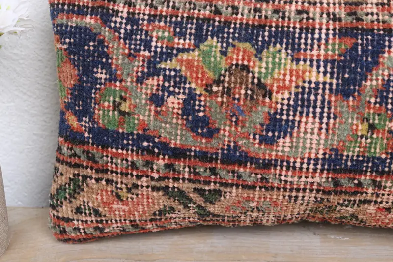 Cushion Cover, Turkish Kilim Pillow, Boho Pillow Sham Cover, Handmade Kilim Cushion, Decorative Bolster Pillow Case, 8x16 Blue Pillow Cover - 3