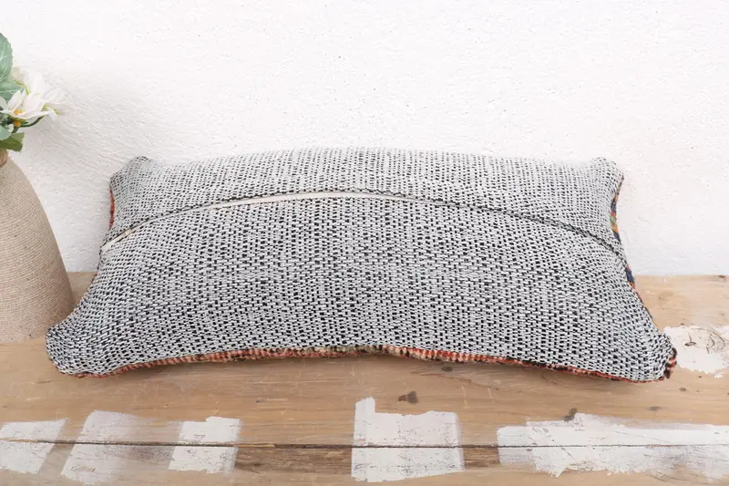 Cushion Cover, Turkish Kilim Pillow, Boho Pillow Sham Cover, Handmade Kilim Cushion, Decorative Bolster Pillow Case, 8x16 Blue Pillow Cover - 7