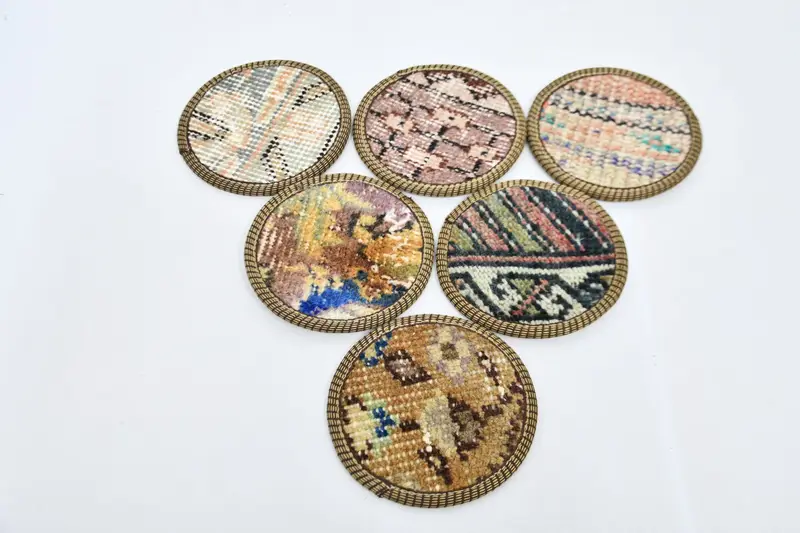 Bohemian Beige & Brown Round Coasters, Stylish Bohemian Coasters