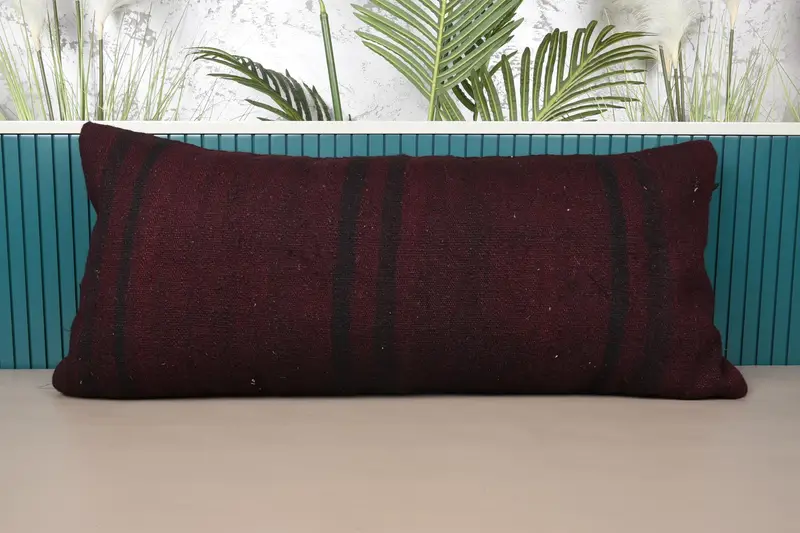 Kırlent, Yün Fas 16x35 inç Kahverengi Yastık Kılıfı - 1