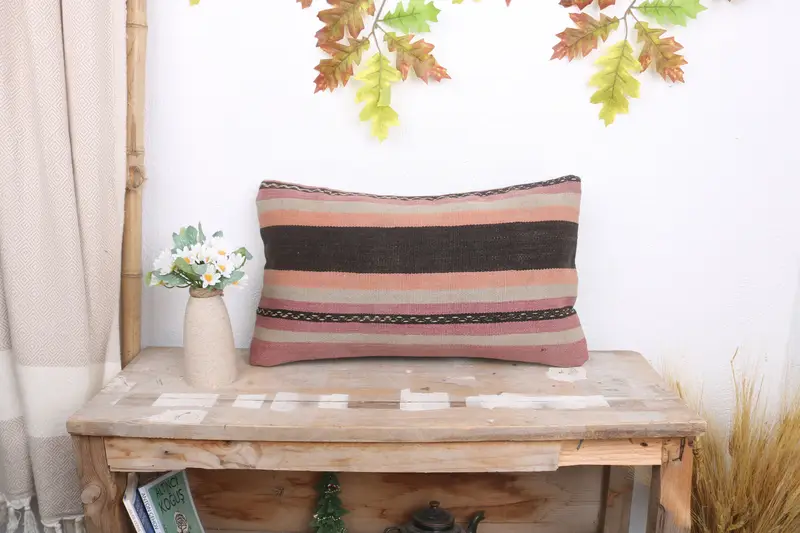 Neutral Throw Cushion, Art Deco Pillow Cover, Cushion, Pillow for Couch, Turkish Kilim Pillow, Gift Pillow, 12x20 Beige Cushion - 1