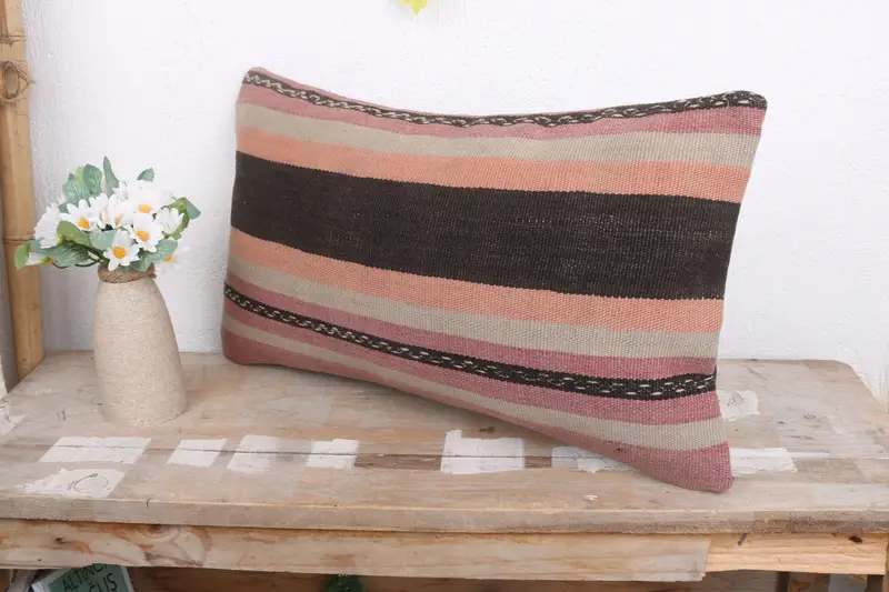 Neutral Throw Cushion, Art Deco Pillow Cover, Cushion, Pillow for Couch, Turkish Kilim Pillow, Gift Pillow, 12x20 Beige Cushion - 4