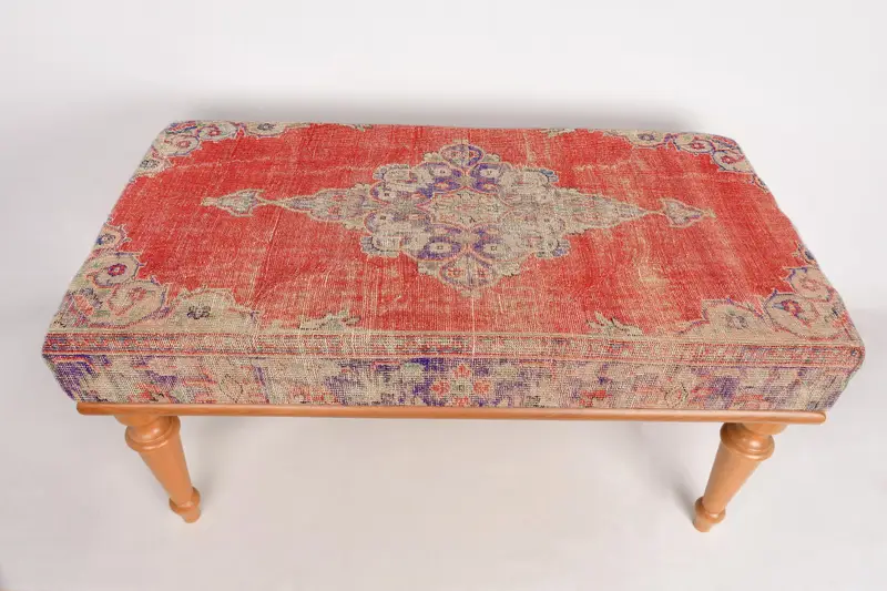 Modular Kilim-Inspired Ottoman Set, Comfortable Turkish Wool Blend Ottoman