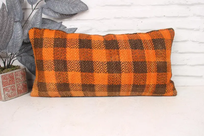 Throw Kilim Pillow, Luxury Pillow, Boho Pillow Sham Cover, Outdoor Throw Cushion, Christmas Pillow, 12x24 Brown Pillow, Turkish Kilim Pillow, Pillow - 1
