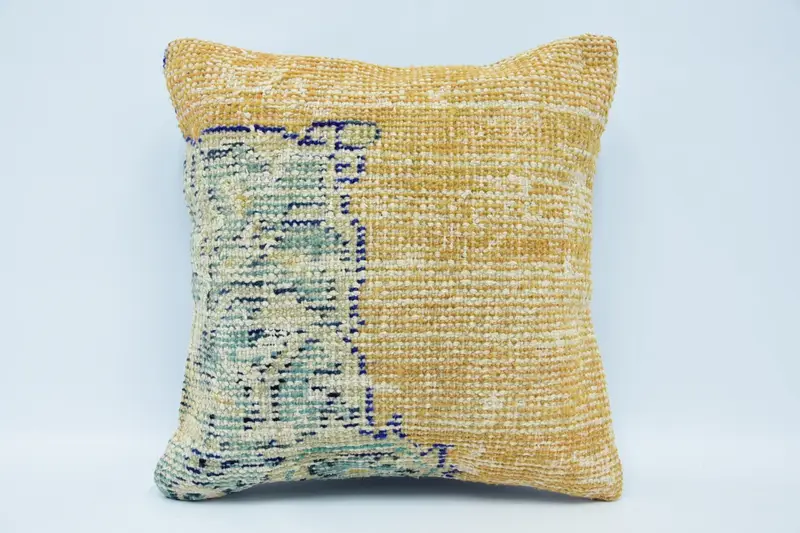 Knitted Cushion Cover, Pillow Case, Wholesale Pillow Case, Turkish Pillow, Vintage Kilim Throw Pillow, 18x18 Yellow Cushion Case, Antique Pillows - 1