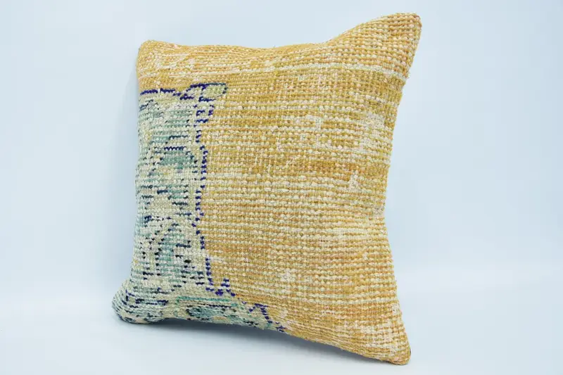 Knitted Cushion Cover, Pillow Case, Wholesale Pillow Case, Turkish Pillow, Vintage Kilim Throw Pillow, 18x18 Yellow Cushion Case, Antique Pillows - 4
