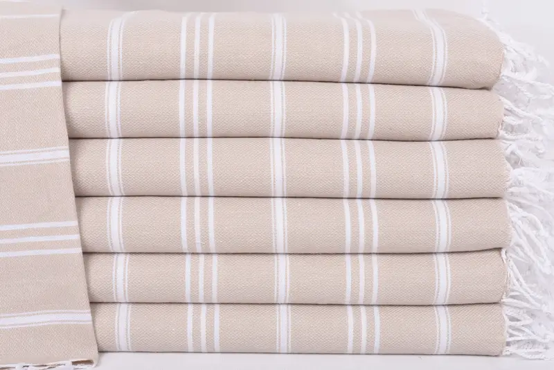 Personalized Kitchen Towel Beige Striped, Organic Cotton, 40x24 Inches