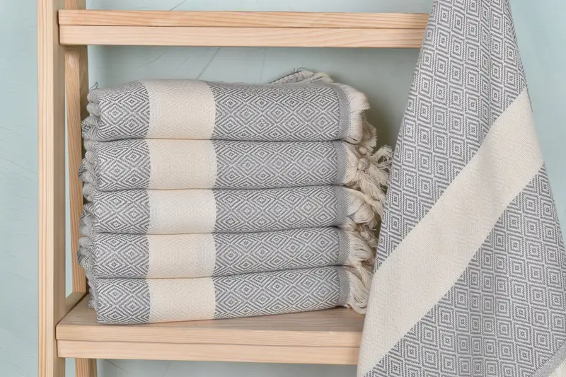 Beach Towel Gray Cotton Monogram Diamond, 40x71 Inches