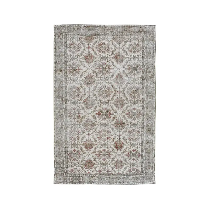 Turkish 6.1x9.8 ft Rug, Large Vintage Rug, Gray Red Floral Wool Rug - 1