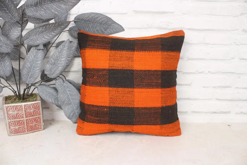14x14 Orange Cushion, Gift Pillow, Ottoman Pillow Case, Boho Pillow Sham Cover, Pillow Case, Armchair Pillow, Home Decor Pillow - 1
